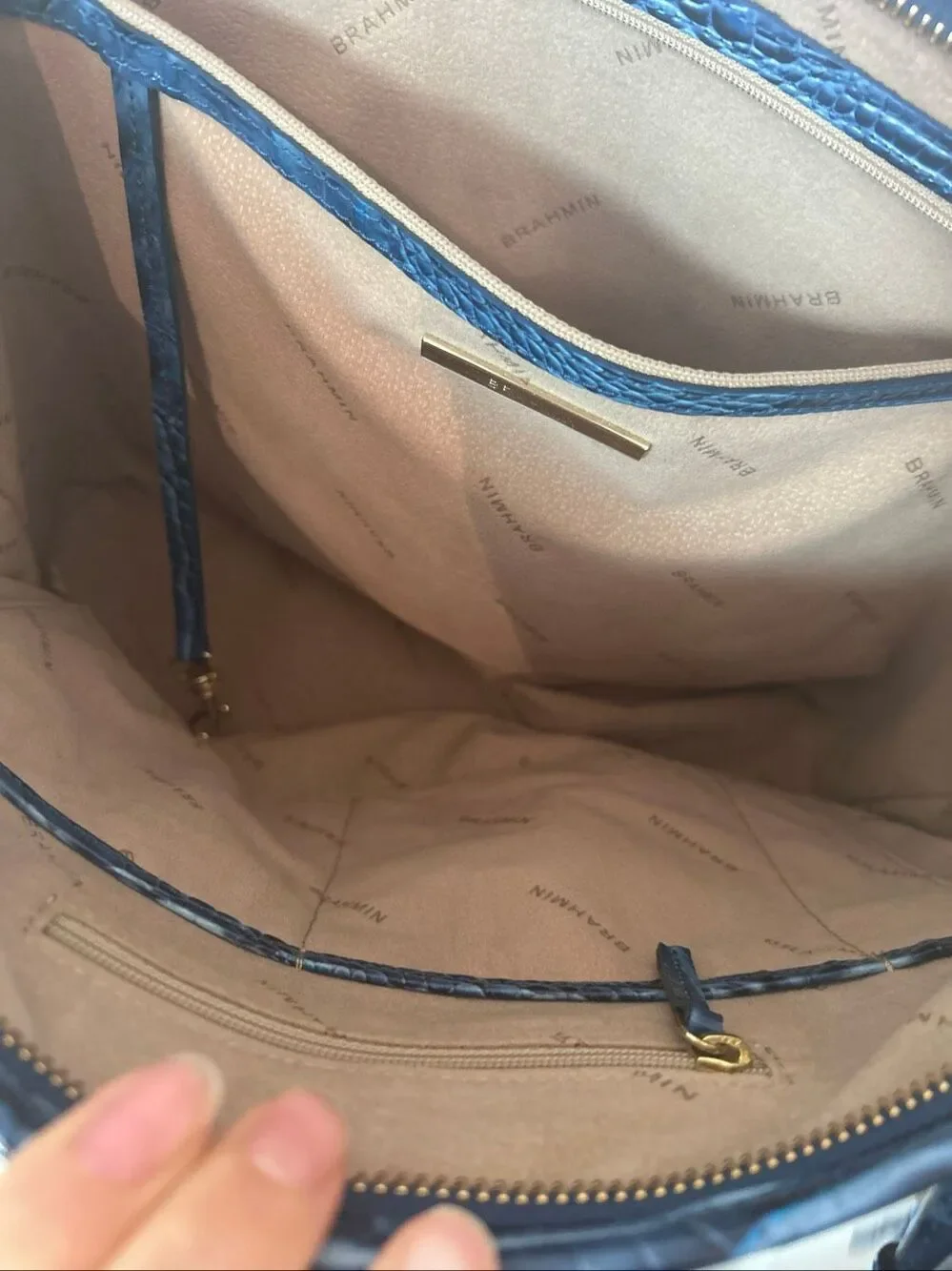 Brahmin Medium Asher Croc Embossed Leather Tote blue
